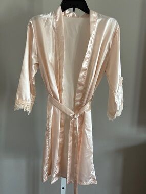 Satin Lace-Trim Women's Robe in Blush